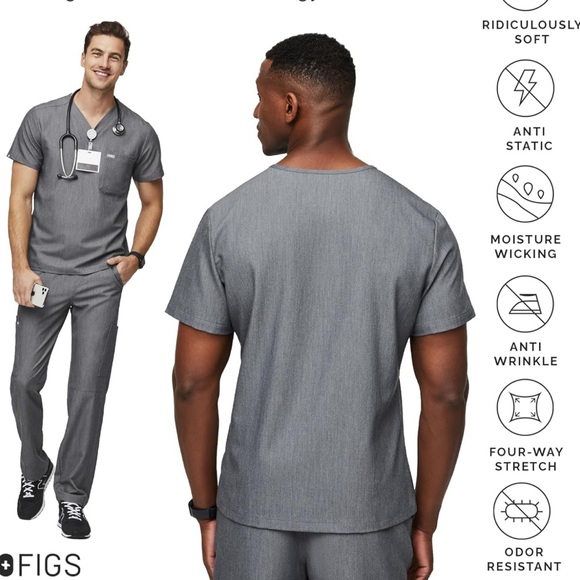 FIGS Scrub Top for Men -3 Pockets,  V-Neck, 4-Way Stretch, Moisture-Wicking - Picture 4 of 8